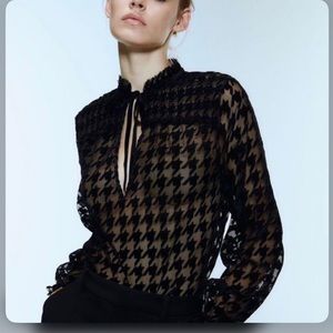 Black sheer herringbone blouse